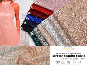 Premium All Over Sequins Mesh Stretch Fabric, cocktail/party dress  - 6591