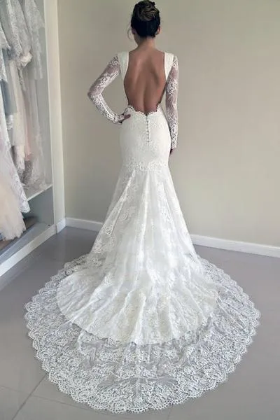 Romantic Lace Scoop Neckline Mermaid Wedding Dresses With Pleats WD017
