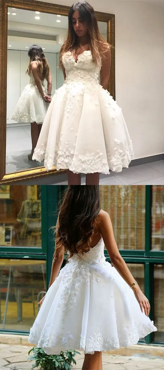 Romantic Strapless Short Wedding Dress Short  A Line with Delicate Floral