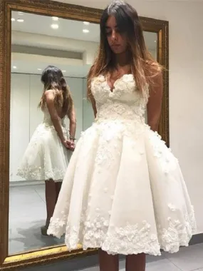Romantic Strapless Short Wedding Dress Short  A Line with Delicate Floral