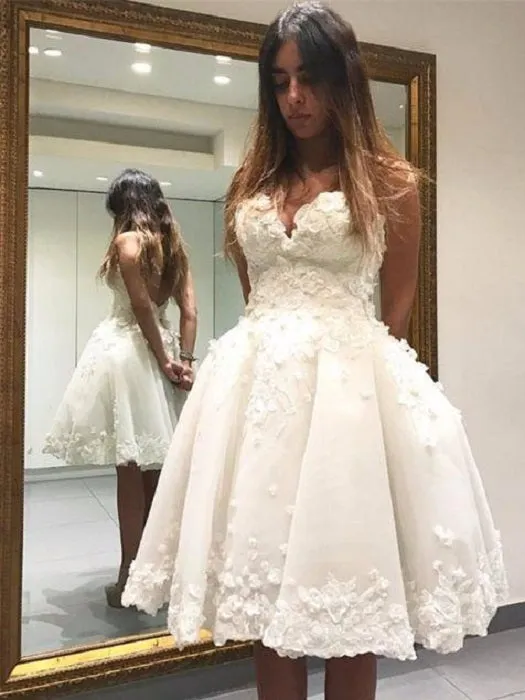 Romantic Strapless Short Wedding Dress Short  A Line with Delicate Floral
