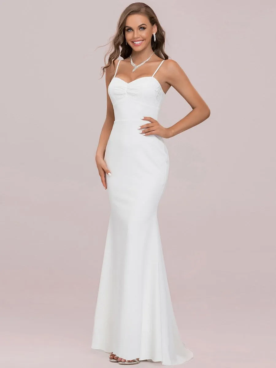 Romantic Sweetheart Embroidered Spaghetti Strap Fish Tail Wedding Dress