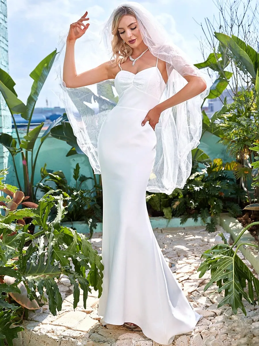 Romantic Sweetheart Embroidered Spaghetti Strap Fish Tail Wedding Dress