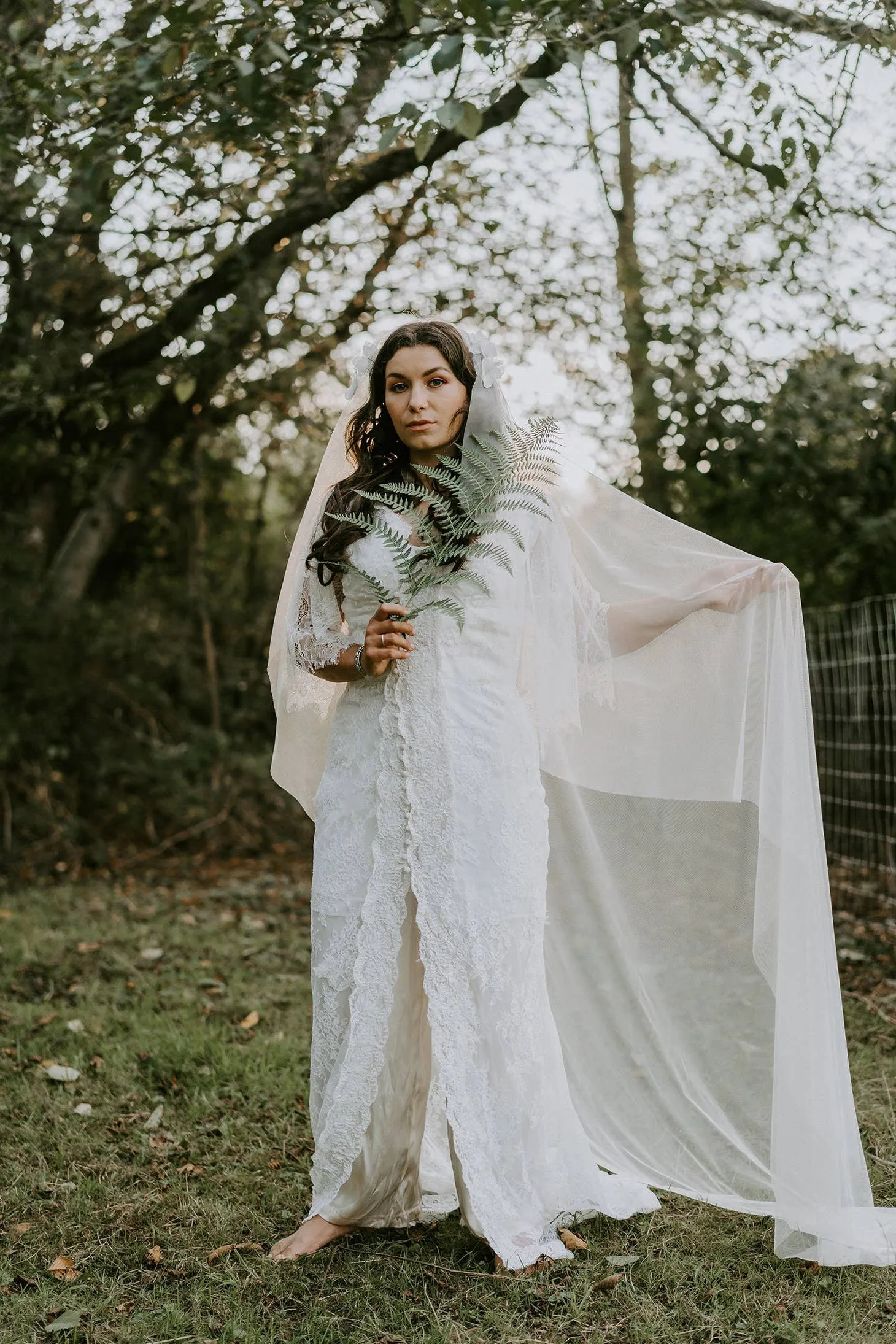 Rose Red Bridal / Lace Wedding Dress | Boho 70S Flutter Sleeve