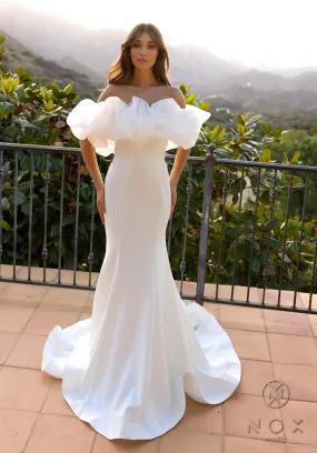 Ruffled Off Shoulder Bridal Mermaid Gown_JW984