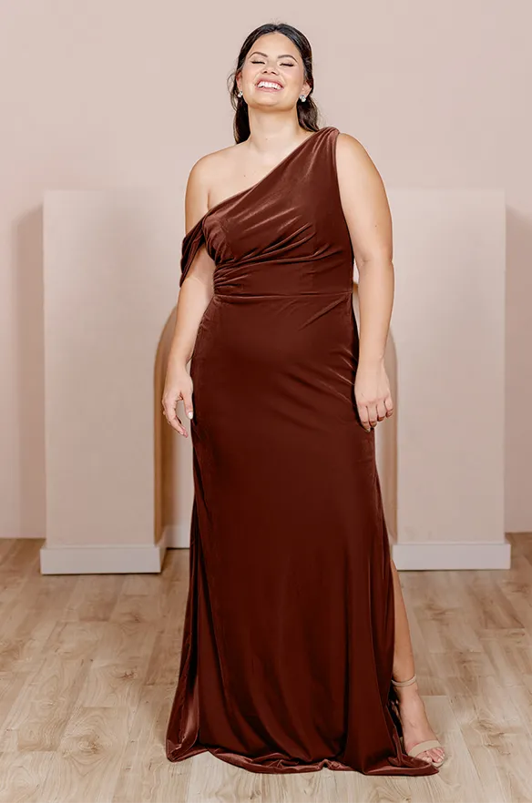 Sample Terracotta Moira Convertible Velvet Dress | Ready To Ship