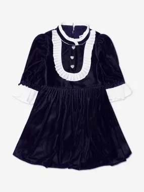 Self Portrait Girls Velvet Mini Dress in Navy
