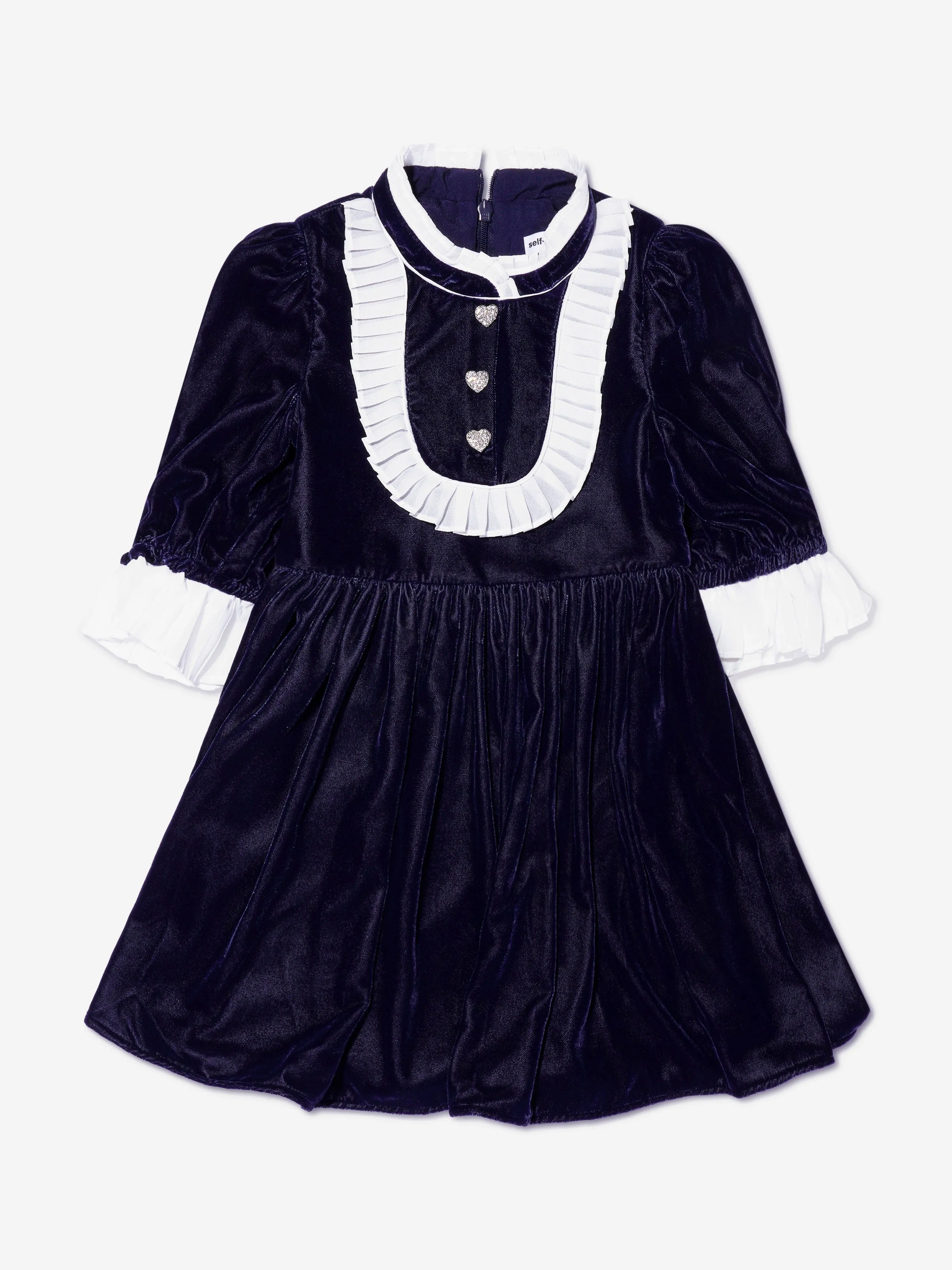 Self Portrait Girls Velvet Mini Dress in Navy