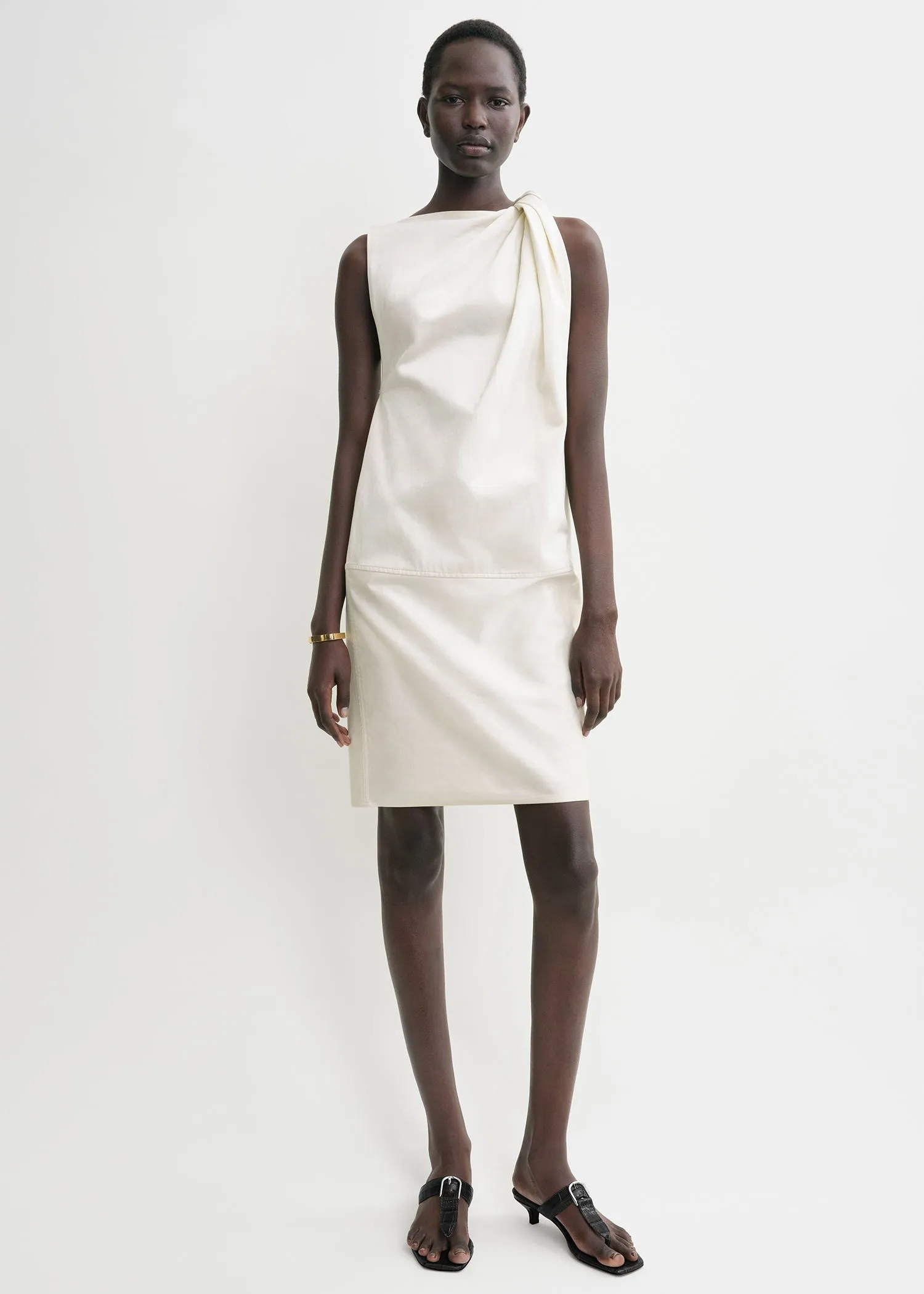 Shoulder-twist dress ecru