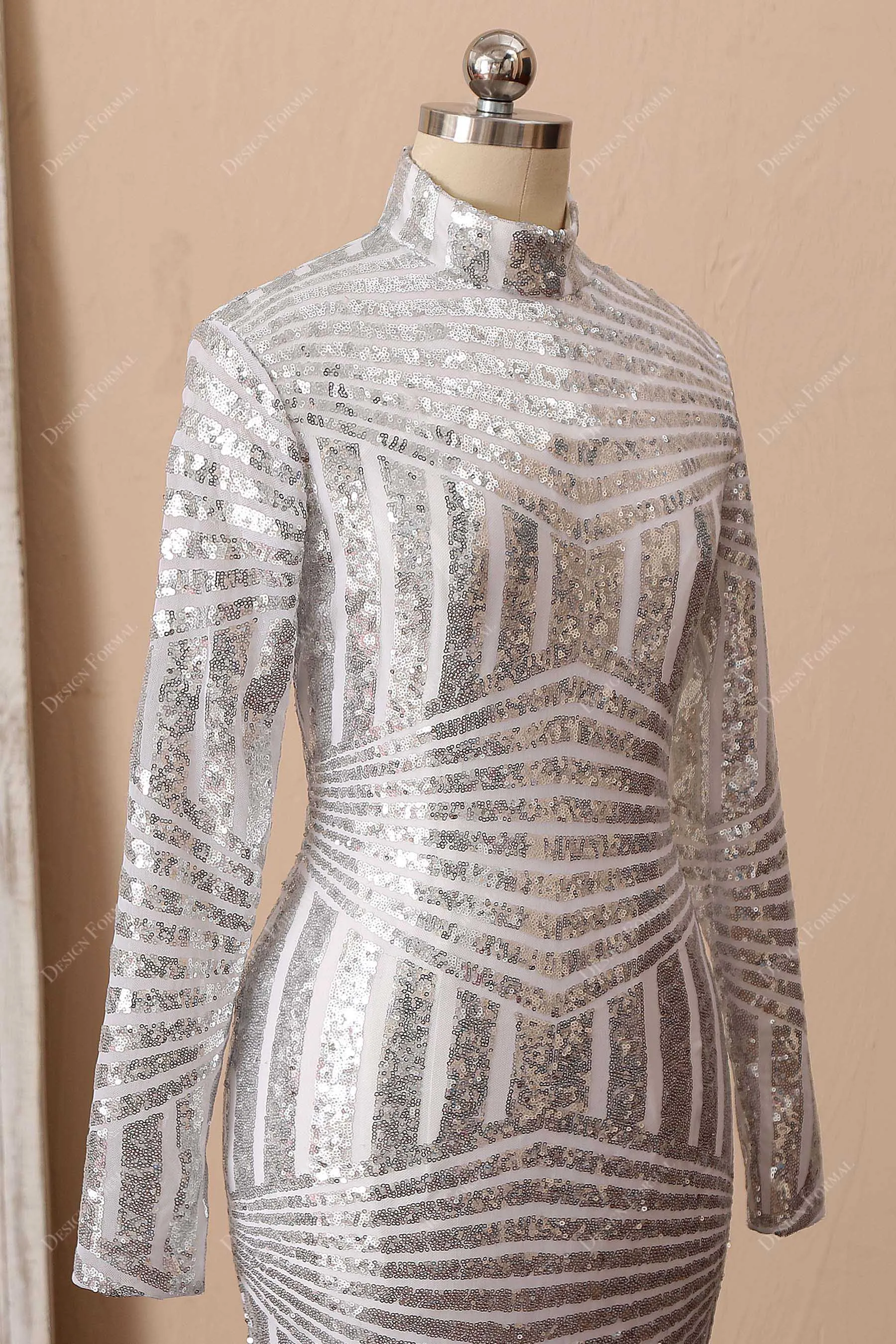 Silver Sequin Black Ruffled Organza Unique Two-Tone Prom Dress