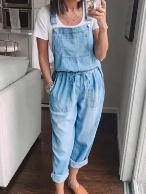 Simple Casual Drawstring Denim Overall