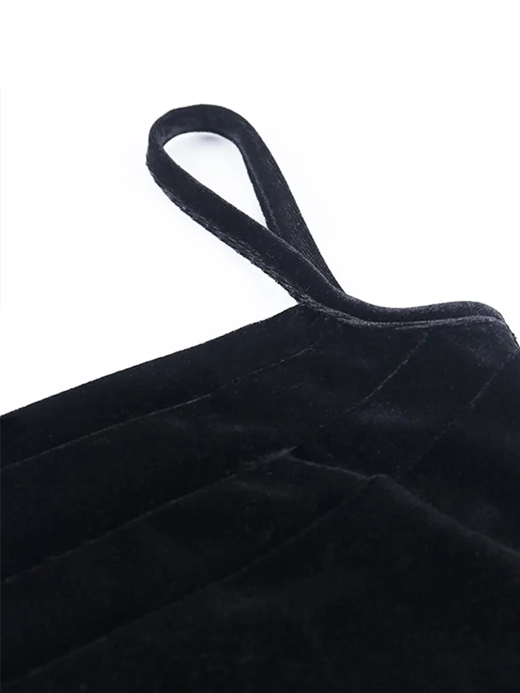 Sleek Black Velvet Sleeveless Sheath Dress with Spaghetti Straps