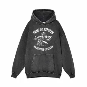 Sons Of Aspirin Skull Biker Vintage Washed Hoodie