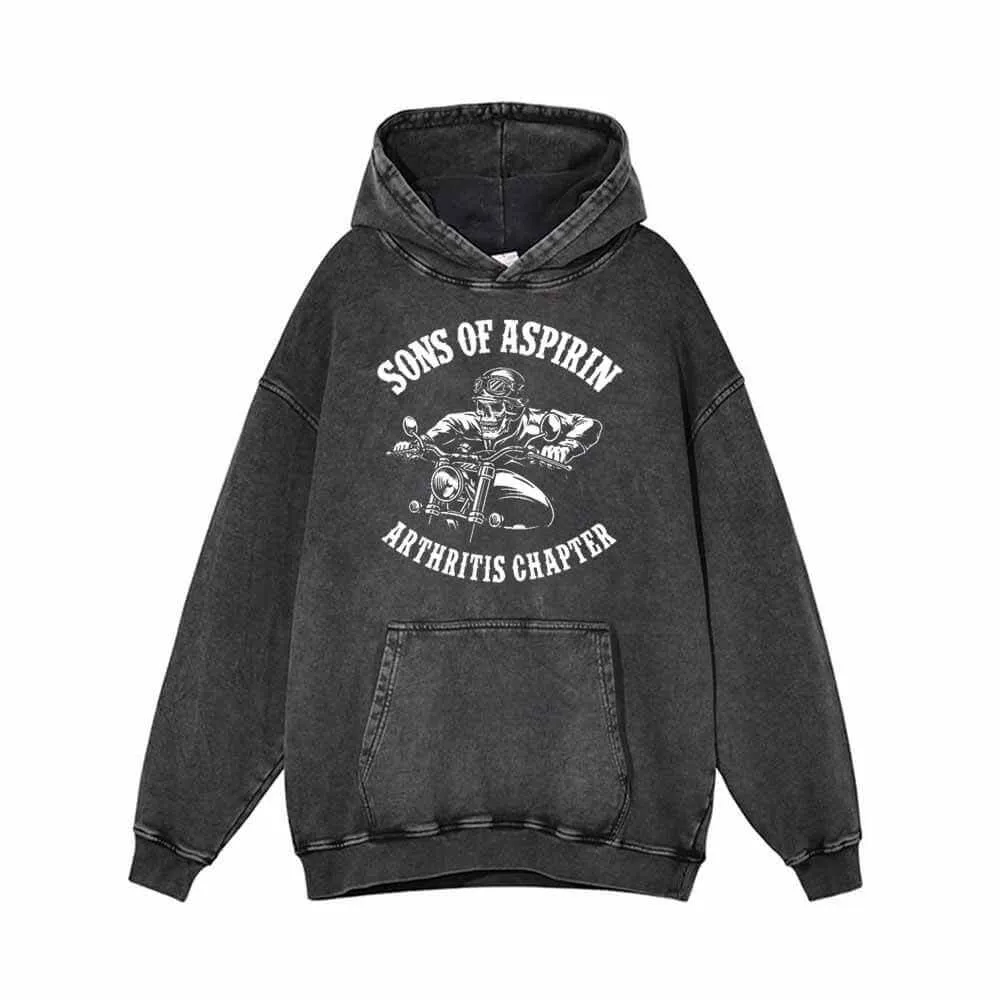 Sons Of Aspirin Skull Biker Vintage Washed Hoodie