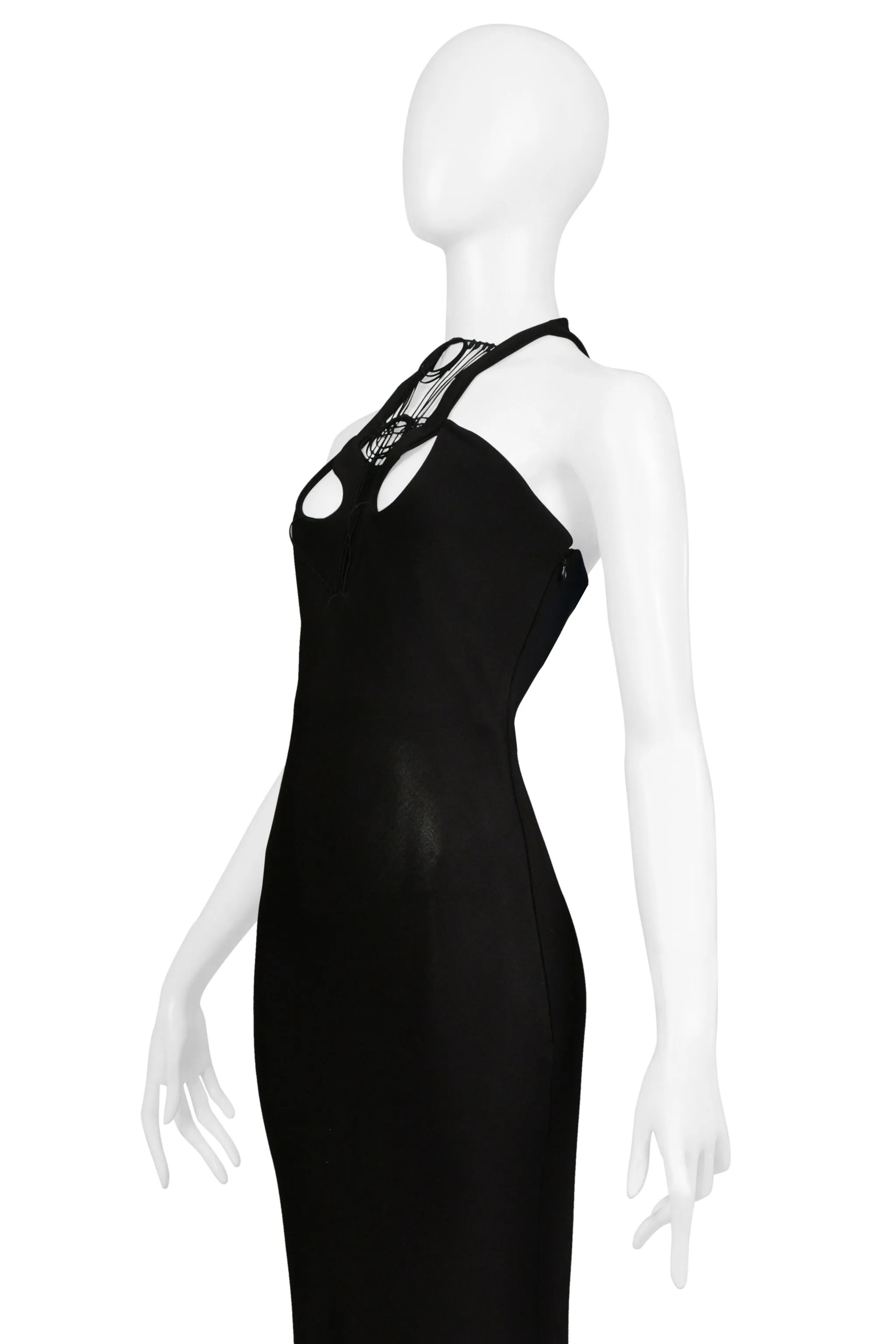 SOPHIA KOKOSALAKI BLACK ARCHITECTURAL EVENING GOWN WITH INTRICATE BODICE 2008