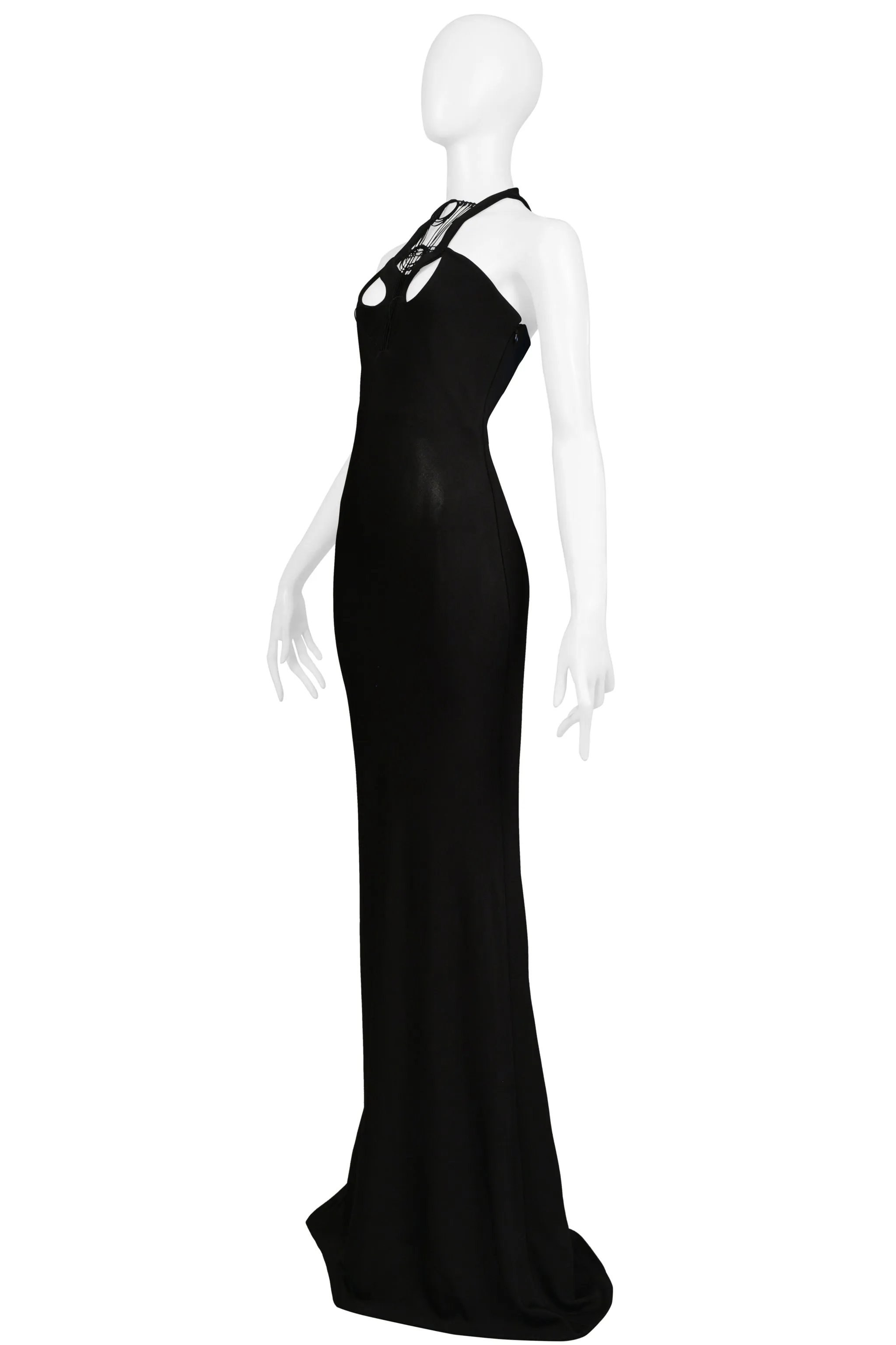 SOPHIA KOKOSALAKI BLACK ARCHITECTURAL EVENING GOWN WITH INTRICATE BODICE 2008