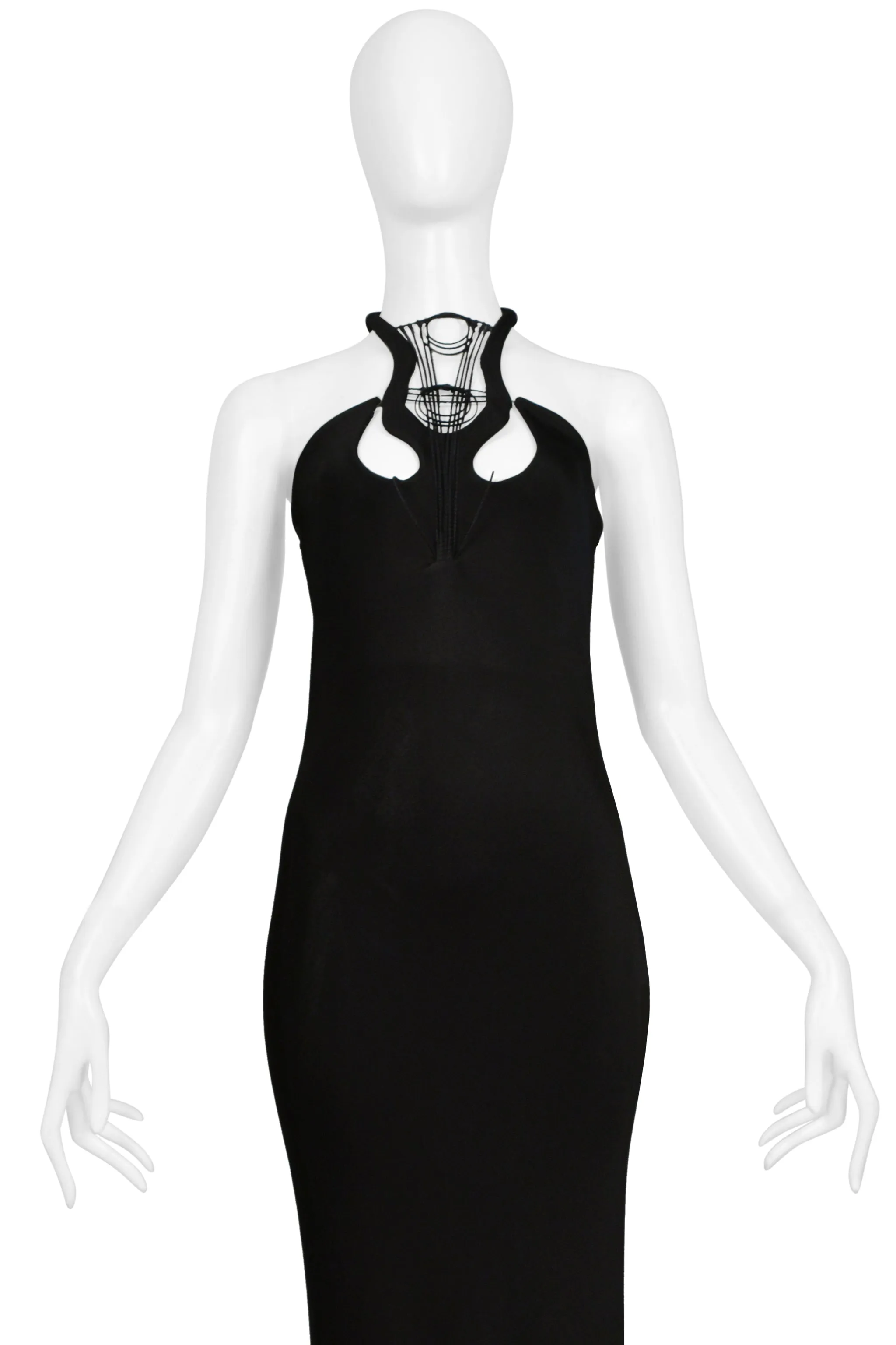 SOPHIA KOKOSALAKI BLACK ARCHITECTURAL EVENING GOWN WITH INTRICATE BODICE 2008