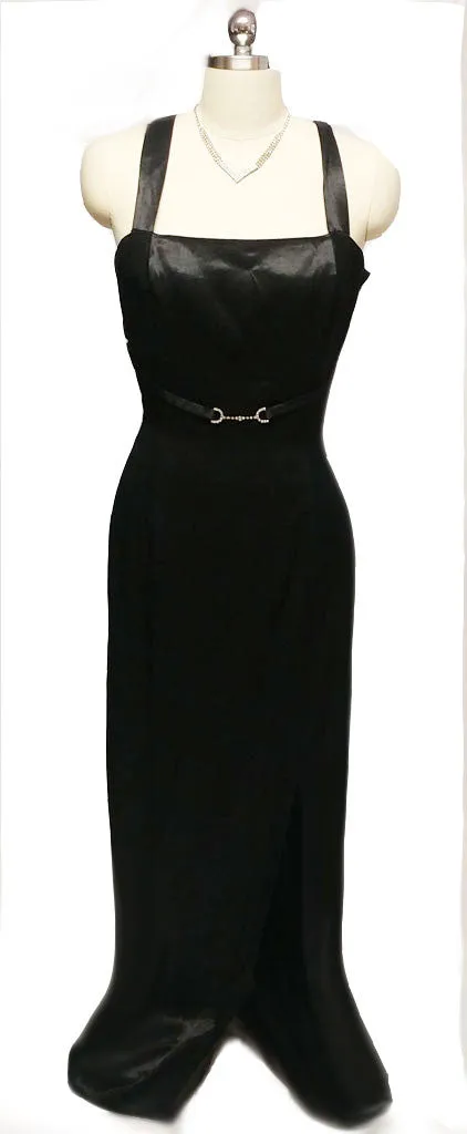 *SOPHISTICATED VINTAGE NIGHT MOVES BY HAL BLACK EVENING GOWN WITH A SPARKLING RHINESTONE BELT AND A FABULOUS BACK - PERFECT FOR THE HOLIDAYS