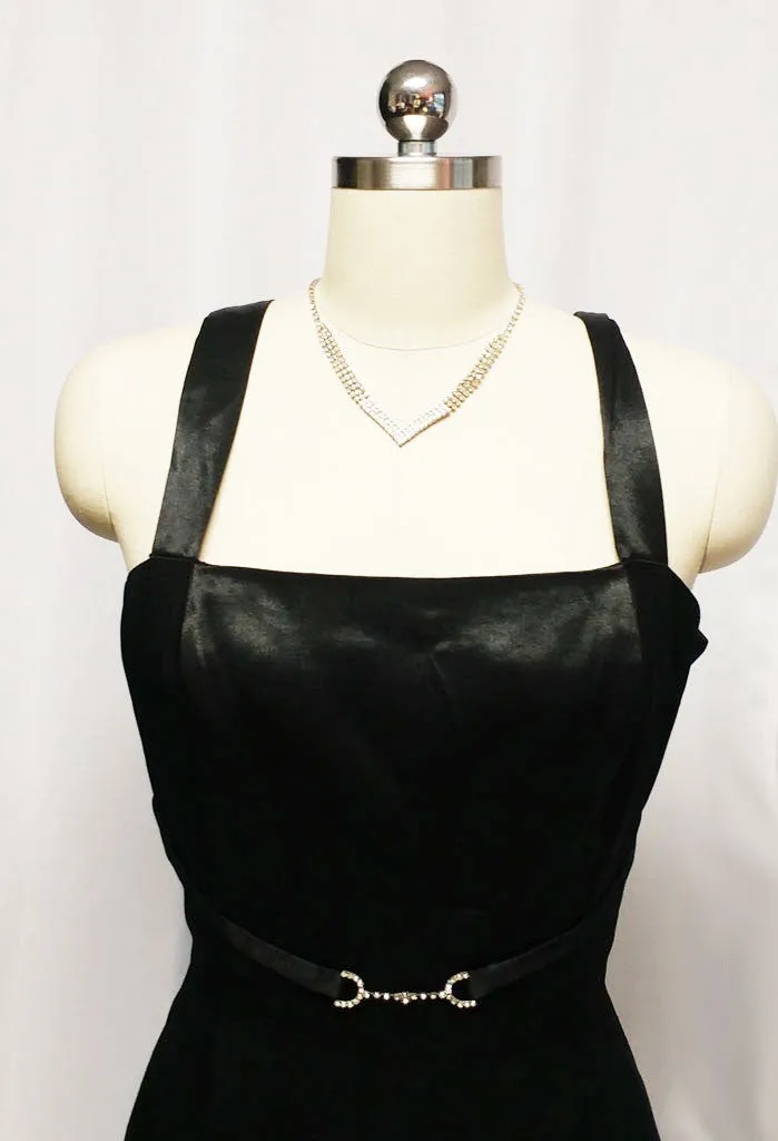*SOPHISTICATED VINTAGE NIGHT MOVES BY HAL BLACK EVENING GOWN WITH A SPARKLING RHINESTONE BELT AND A FABULOUS BACK - PERFECT FOR THE HOLIDAYS