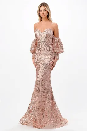 STRAPLESS FITTED GLITTER GOWN