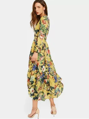 TastyHottie - Cute Round Collar Floral Print Long Sleeve Dress