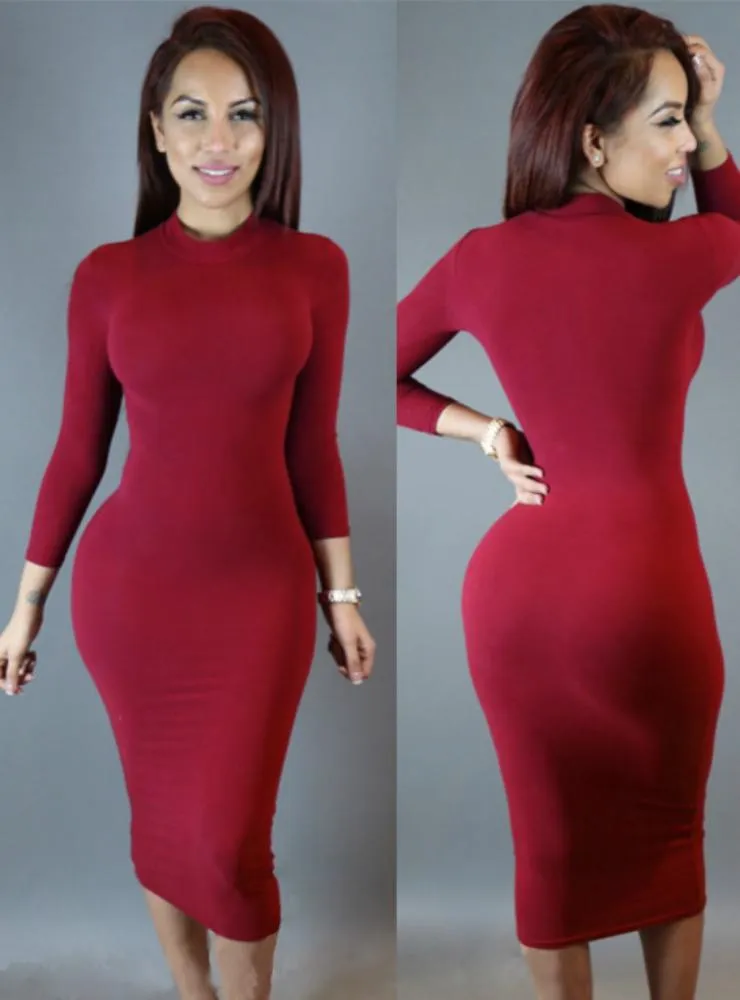 TastyHottie - Women Long Sleeve Dress Solid Color Bodycon Dress