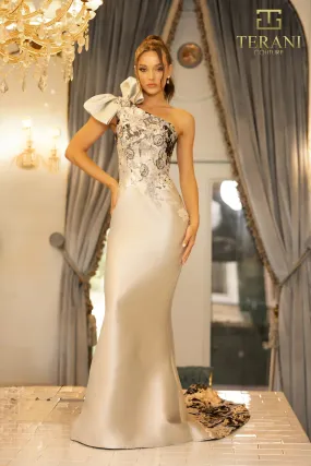 Terani - 242E3165 - One Shoulder Print Trumpet Evening Dress