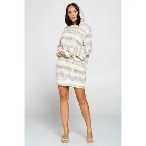 Terry Brushed Print Hooded Sweater Dress