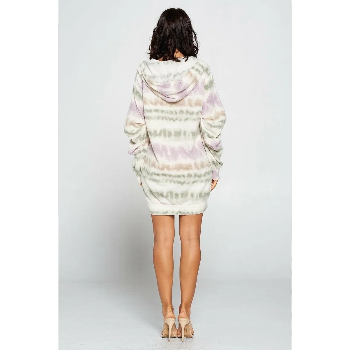Terry Brushed Print Hooded Sweater Dress