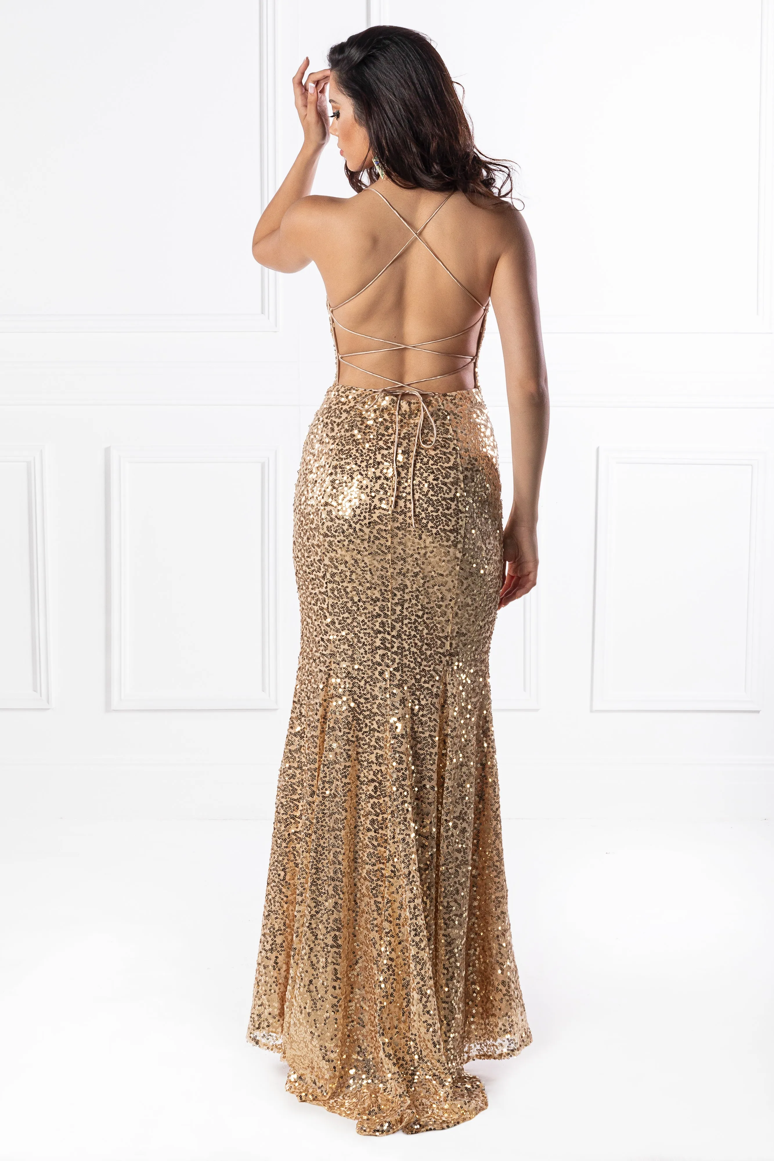 The NIKEETA Sequin Corset Back Mermaid Formal Gown