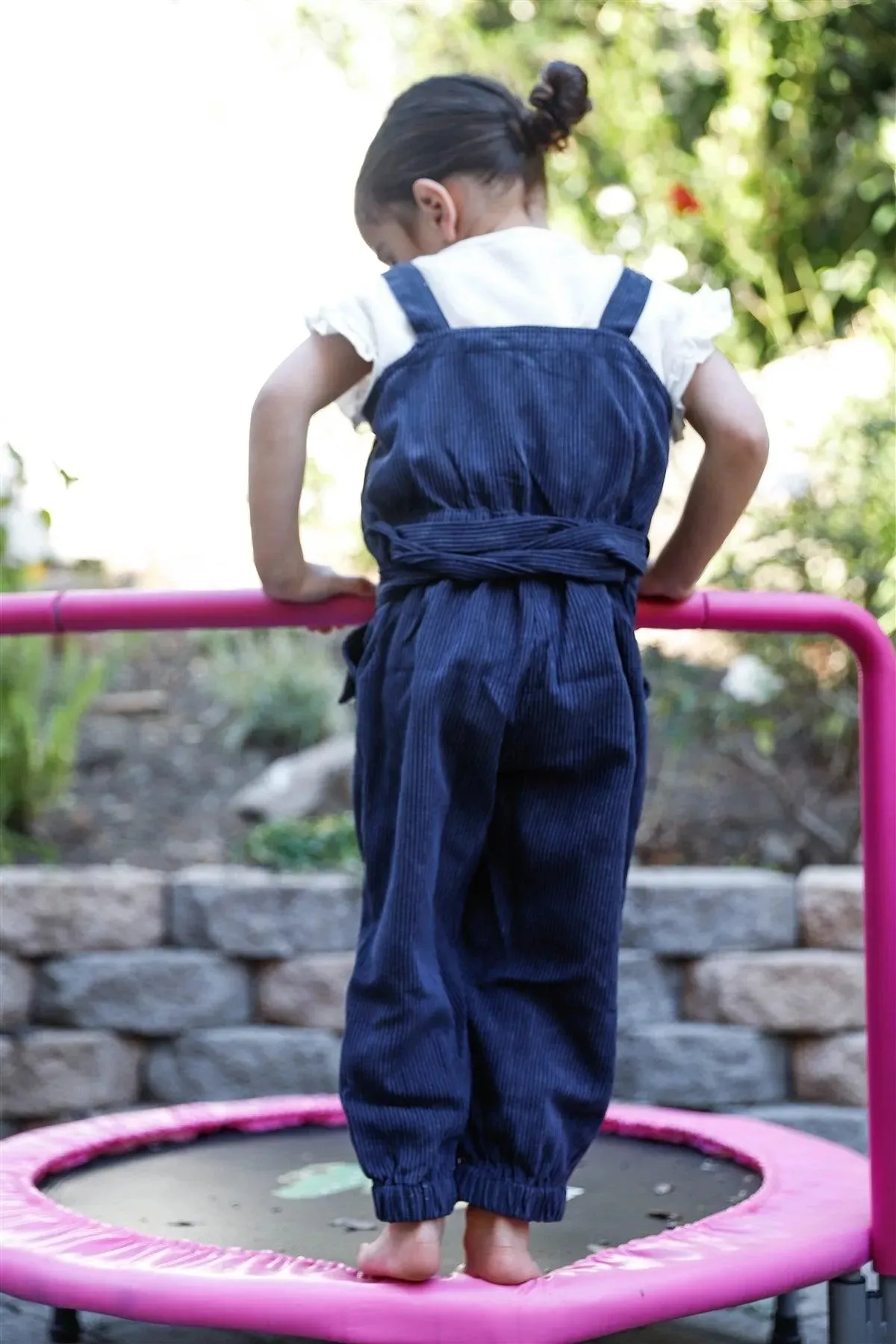 Toddler Girls Navy Corduroy Self-Tie Belt Contrast Button Details Overall /2-2-2-2