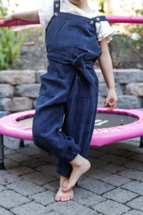 Toddler Girls Navy Corduroy Self-Tie Belt Contrast Button Details Overall /2-2-2-2