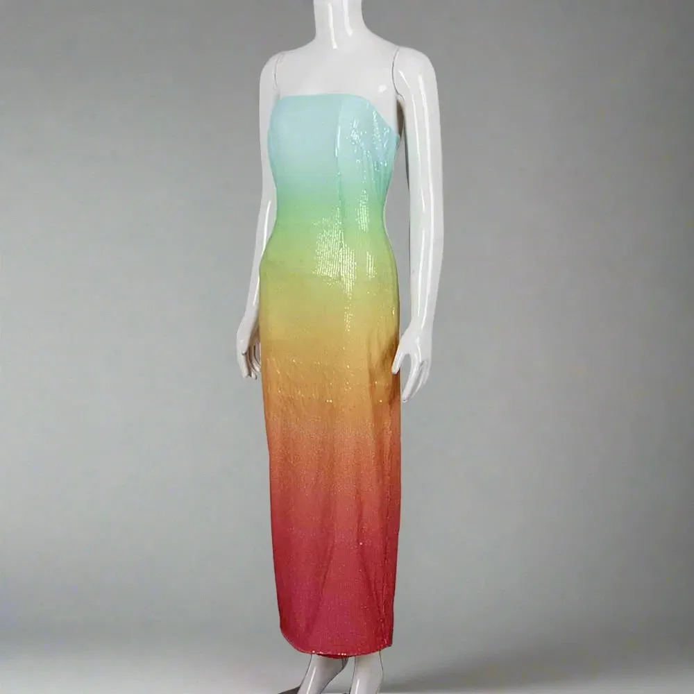 Trend4us Gradient Shiny Sequin Strapless Bodycon Dress