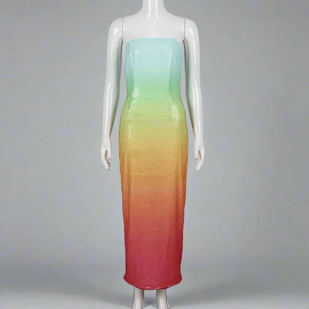 Trend4us Gradient Shiny Sequin Strapless Bodycon Dress