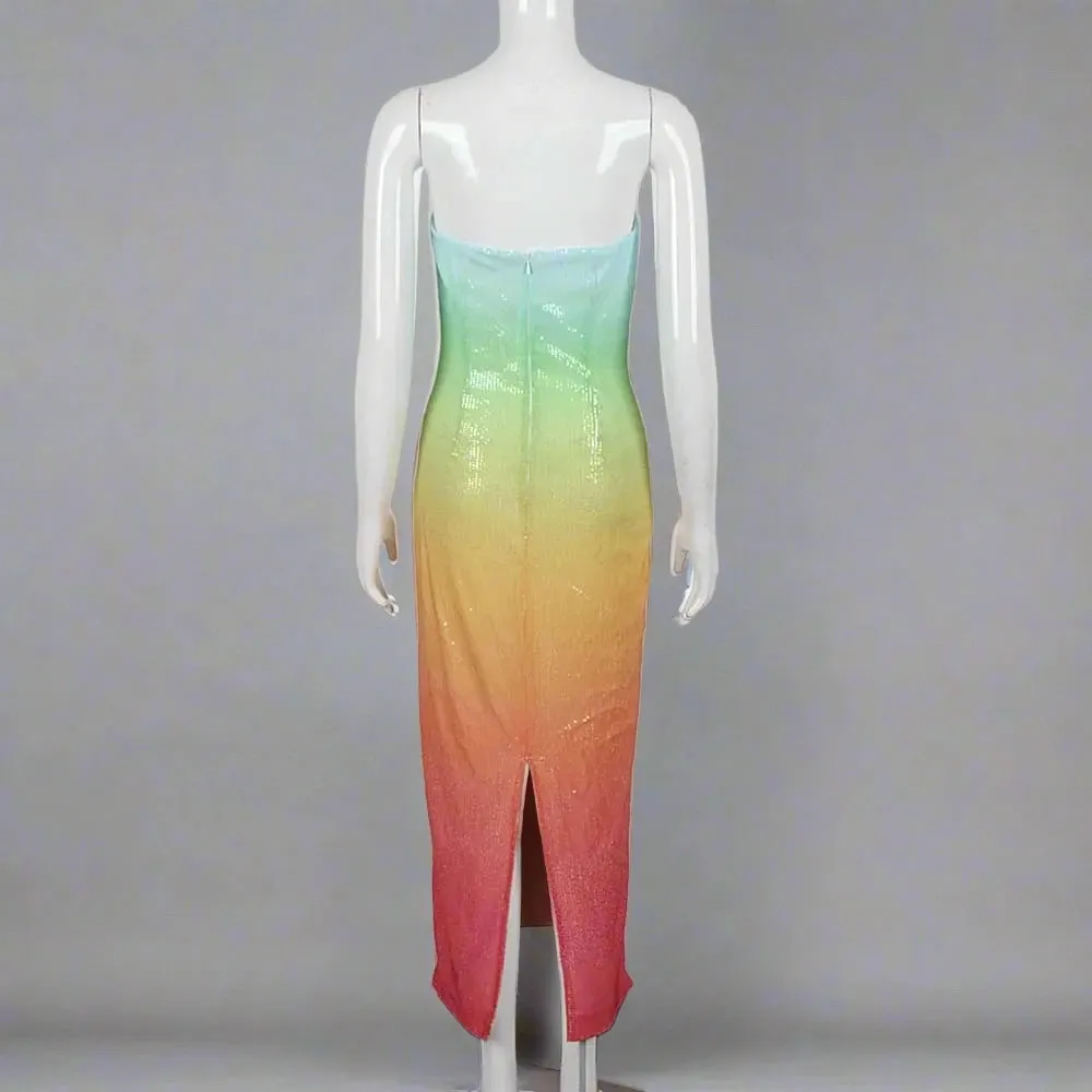 Trend4us Gradient Shiny Sequin Strapless Bodycon Dress