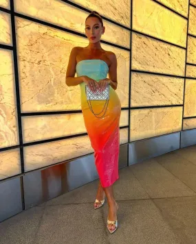 Trend4us Gradient Shiny Sequin Strapless Bodycon Dress