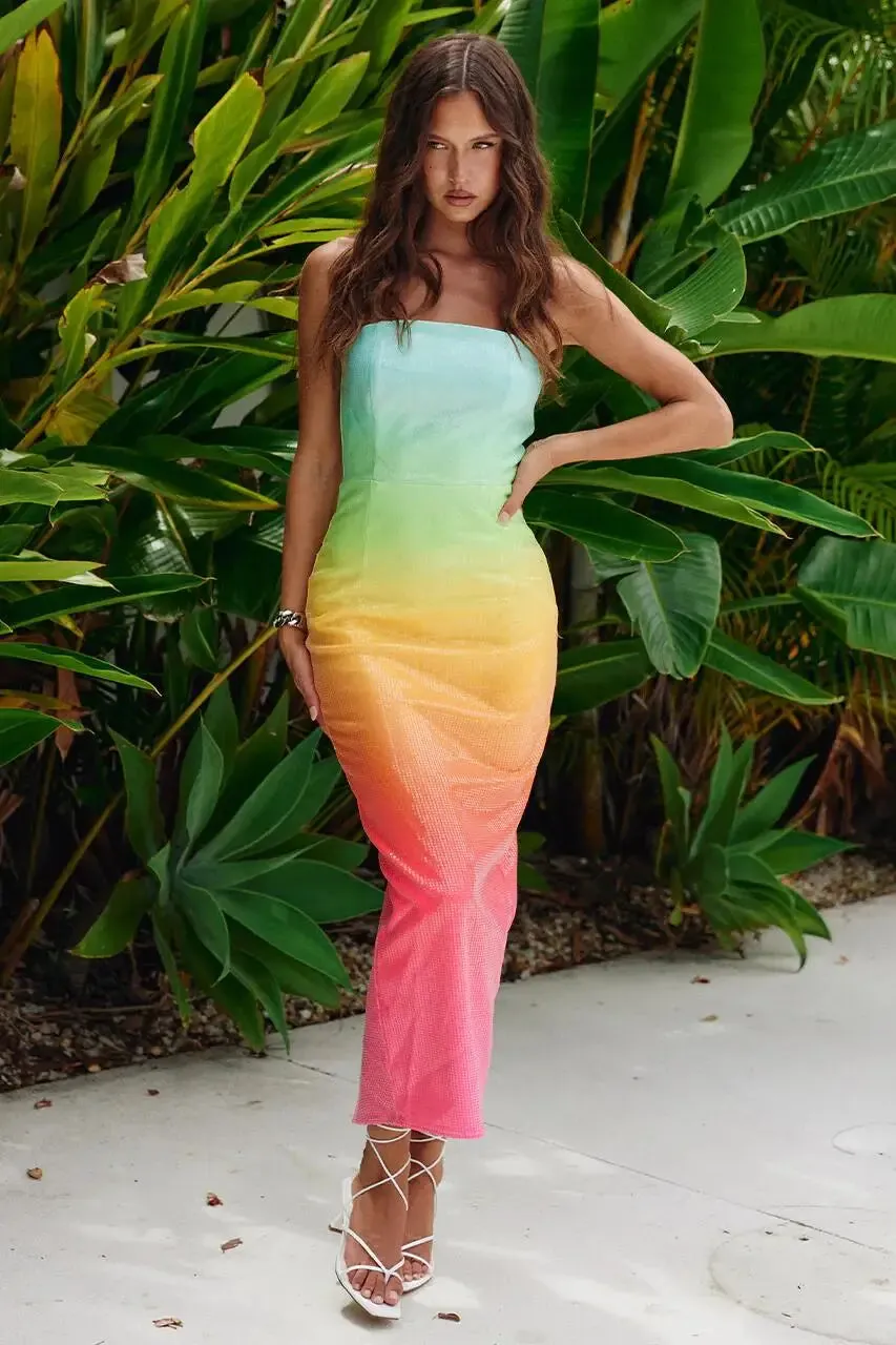 Trend4us Gradient Shiny Sequin Strapless Bodycon Dress