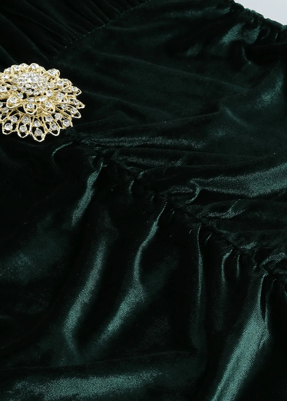 V-Neck Tassel Detail Ruched Velvet Dress