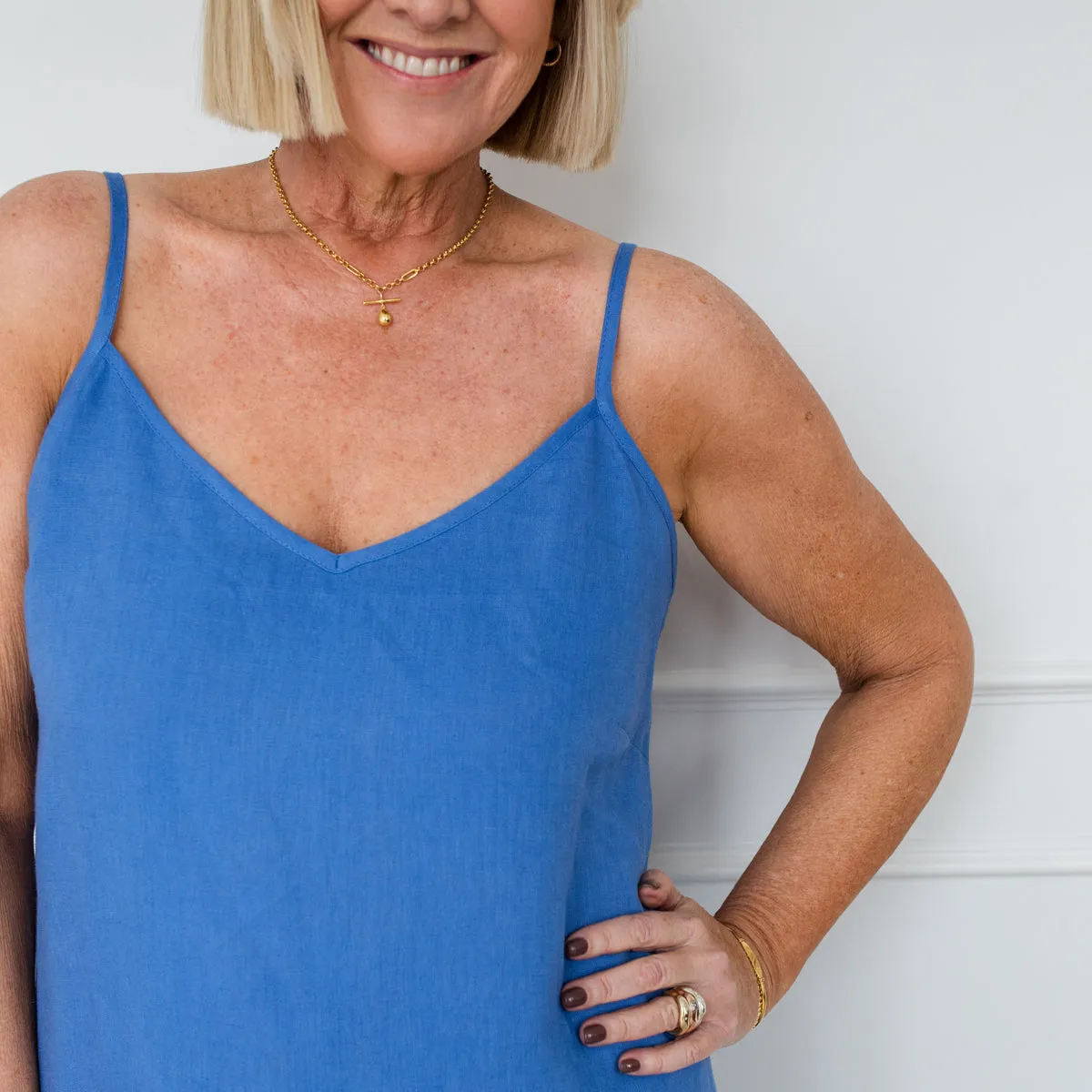 Valyn spaghetti strap linen midi dress - marine blue