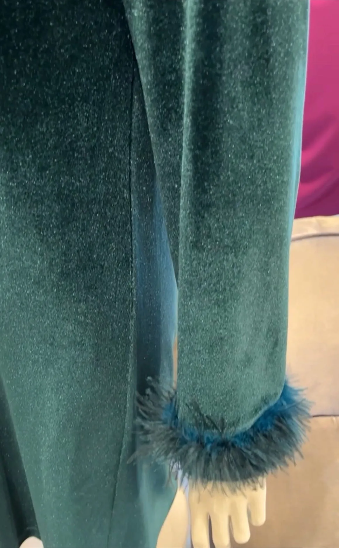 Velvet  dress with feather *