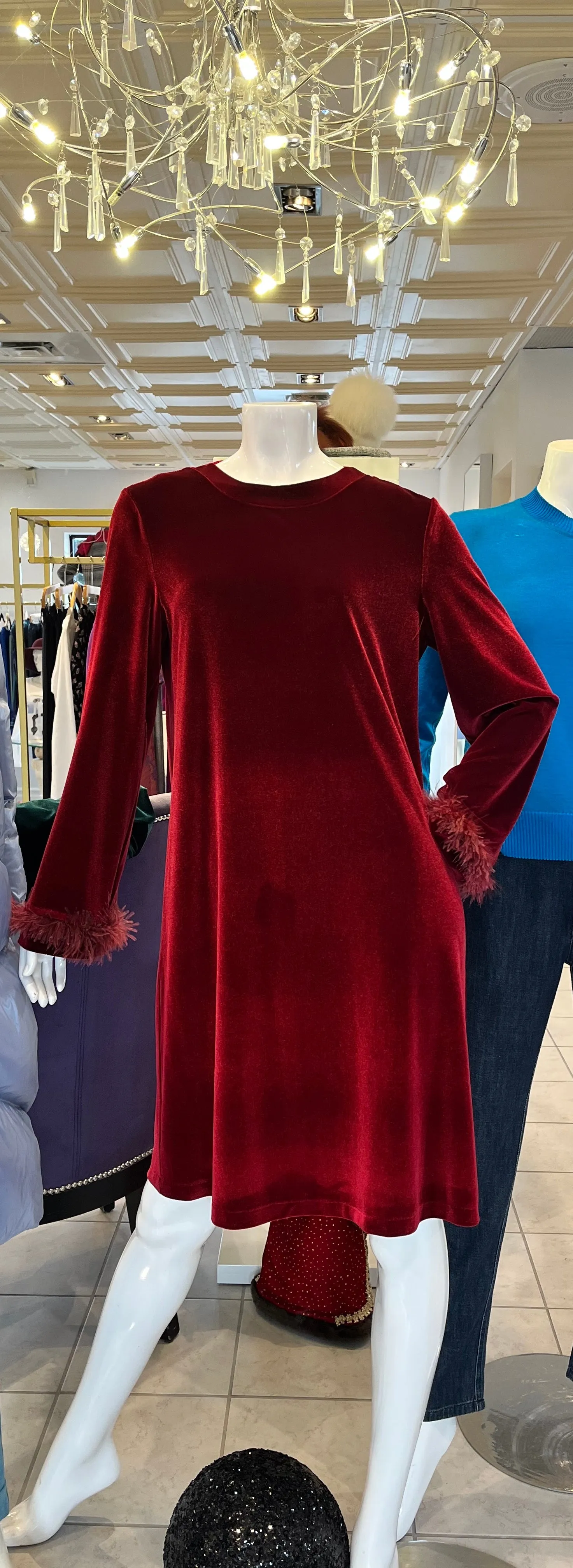 Velvet  dress with feather *