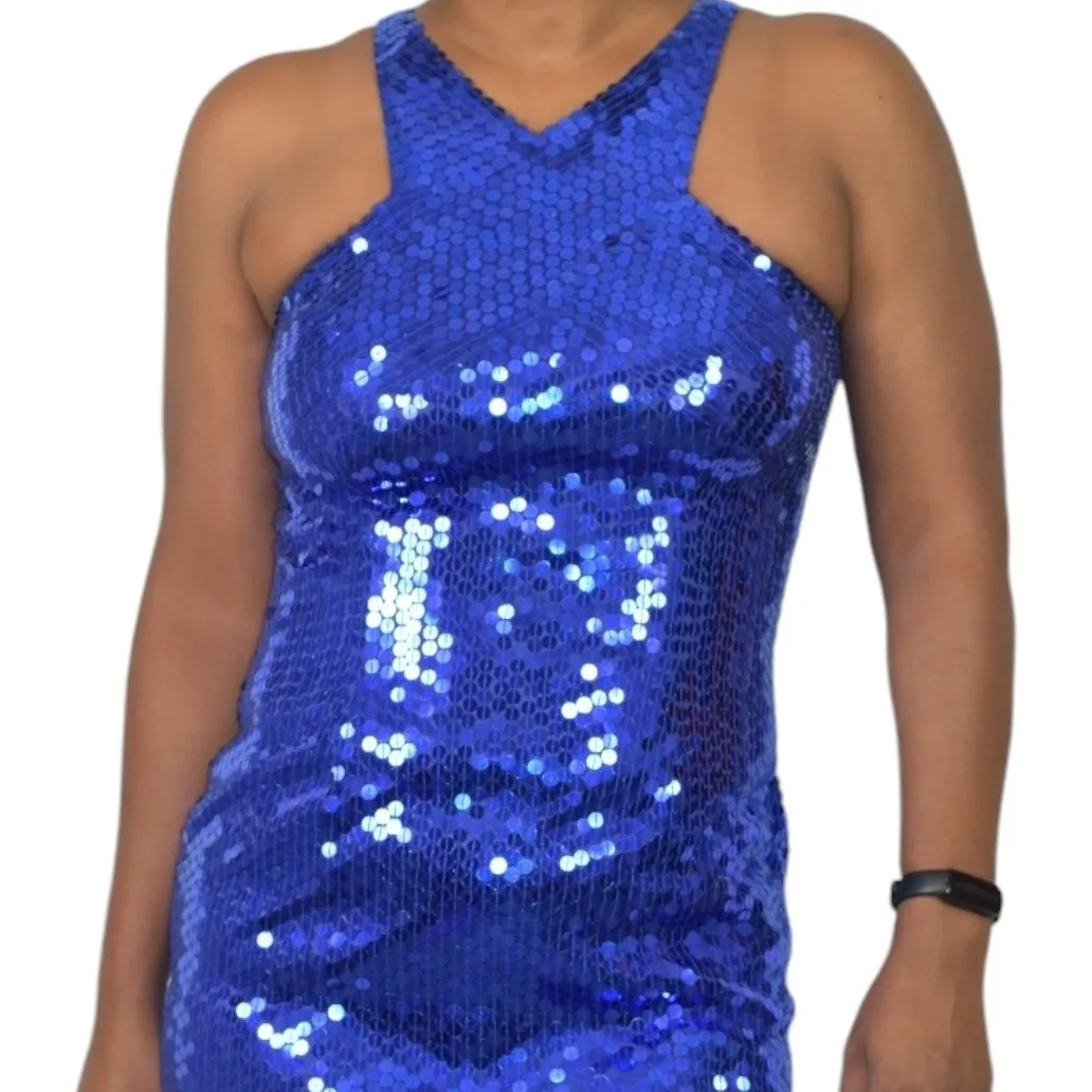 Vintage Niteline Sequin Dress Blue Evening Wear Party Mini Sheath Bodycon Size 4