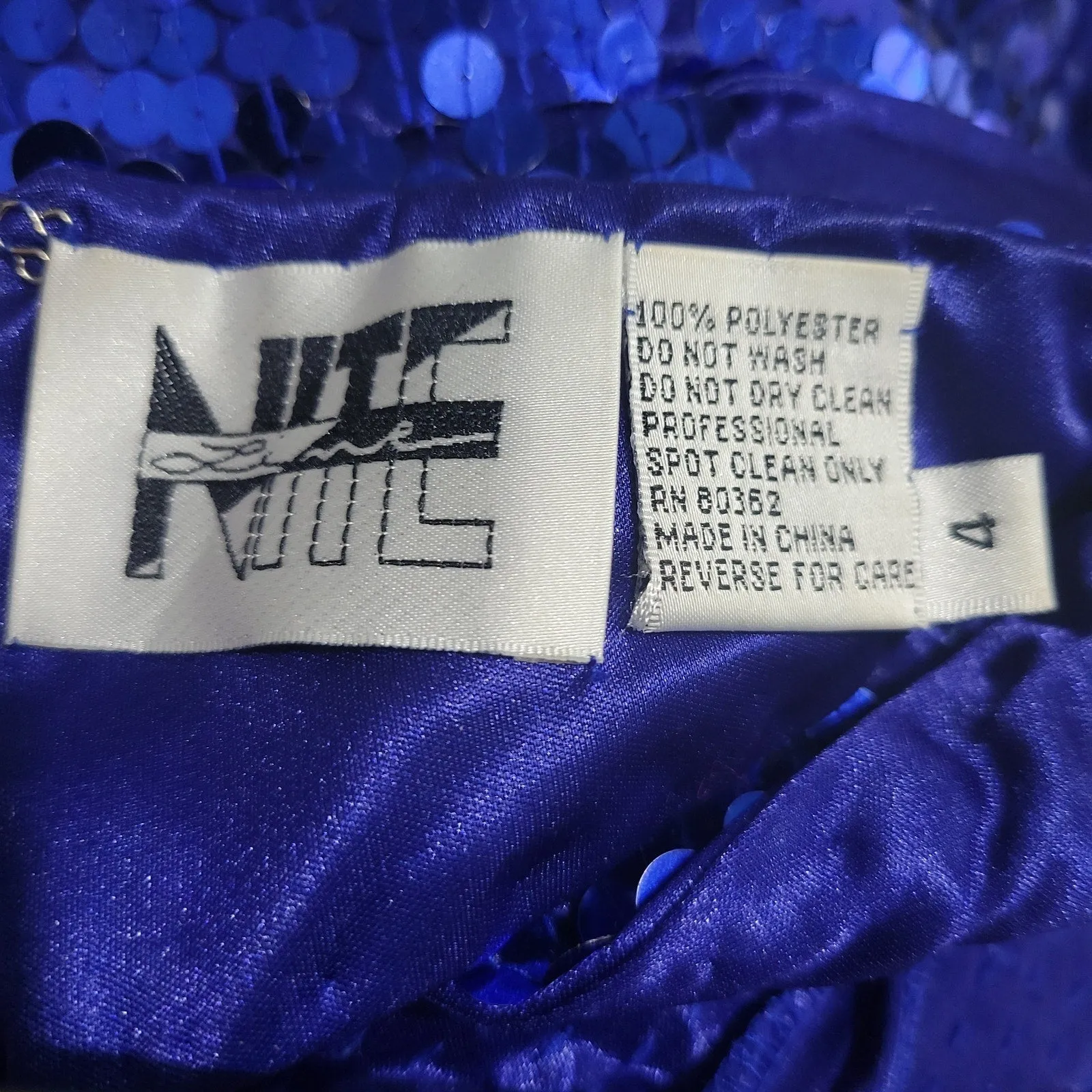 Vintage Niteline Sequin Dress Blue Evening Wear Party Mini Sheath Bodycon Size 4