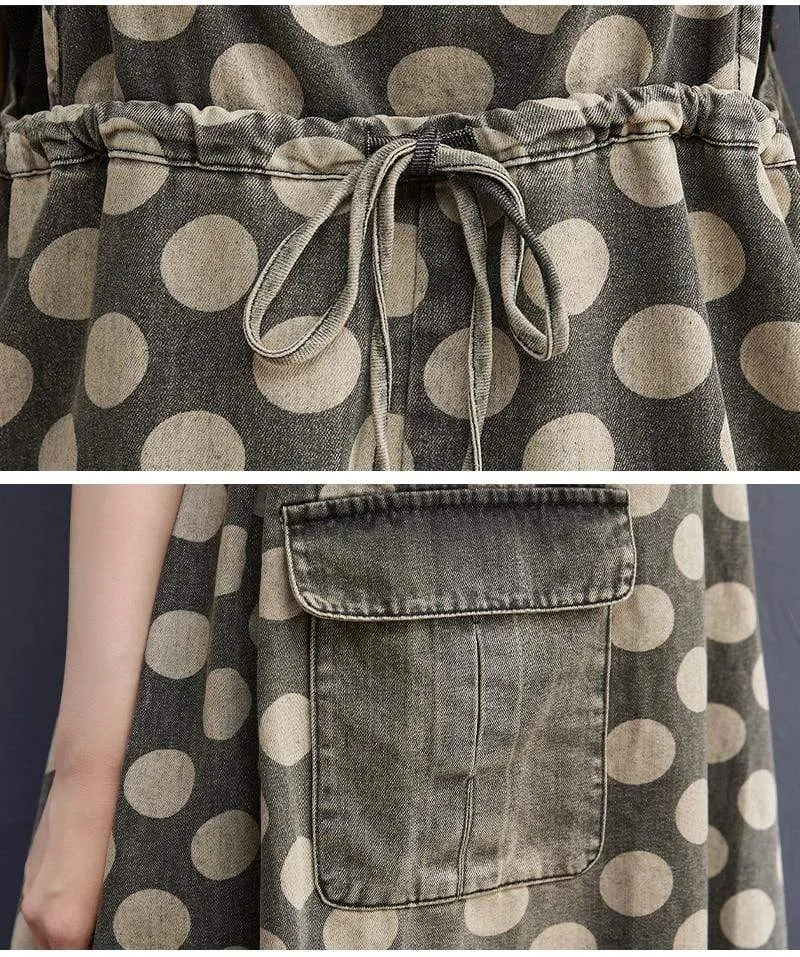 Vintage Polka Dots Denim Overall Dress