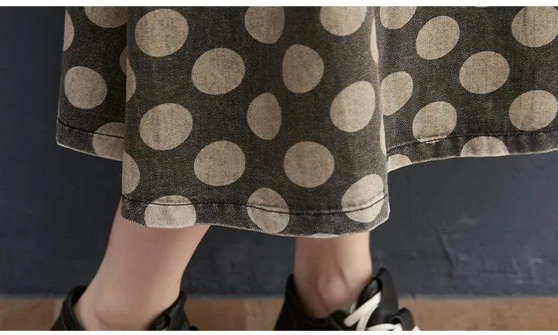 Vintage Polka Dots Denim Overall Dress