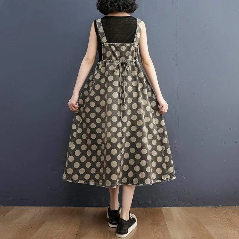 Vintage Polka Dots Denim Overall Dress