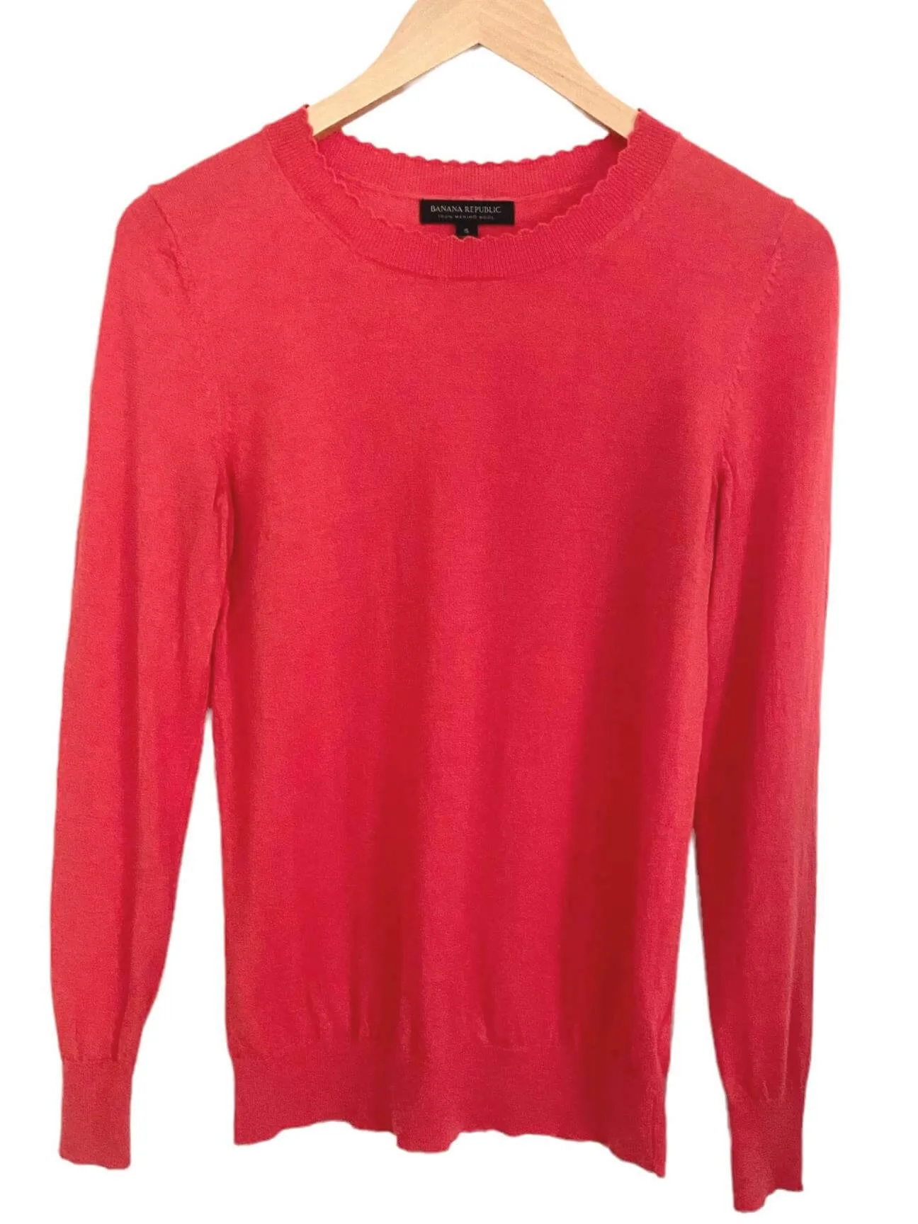 Warm Spring Watermelon Scallop-Neck Wool Sweater