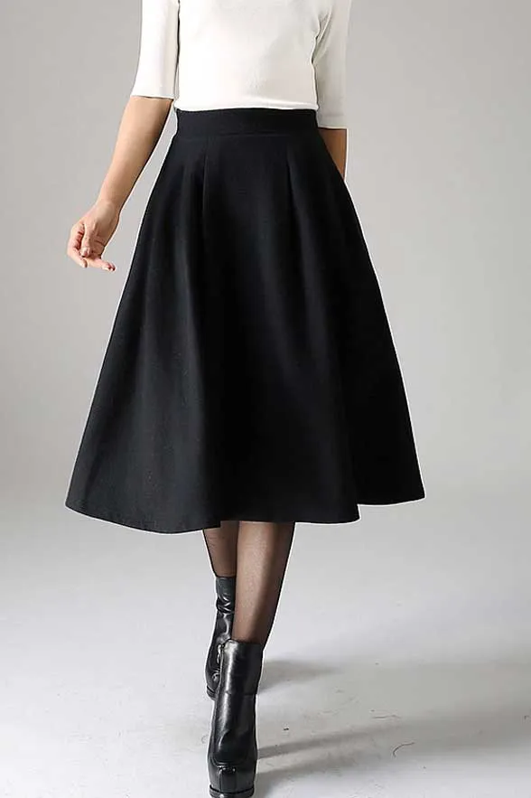 Warm wool pleated midi skirt 1797#
