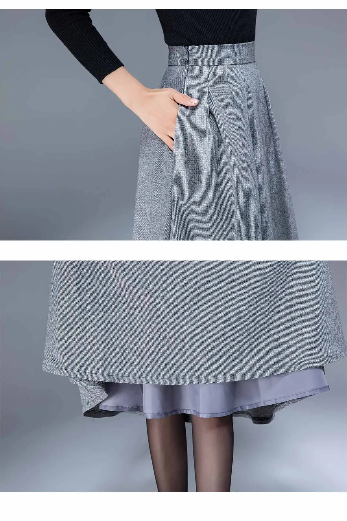 Warm wool pleated midi skirt 1797#