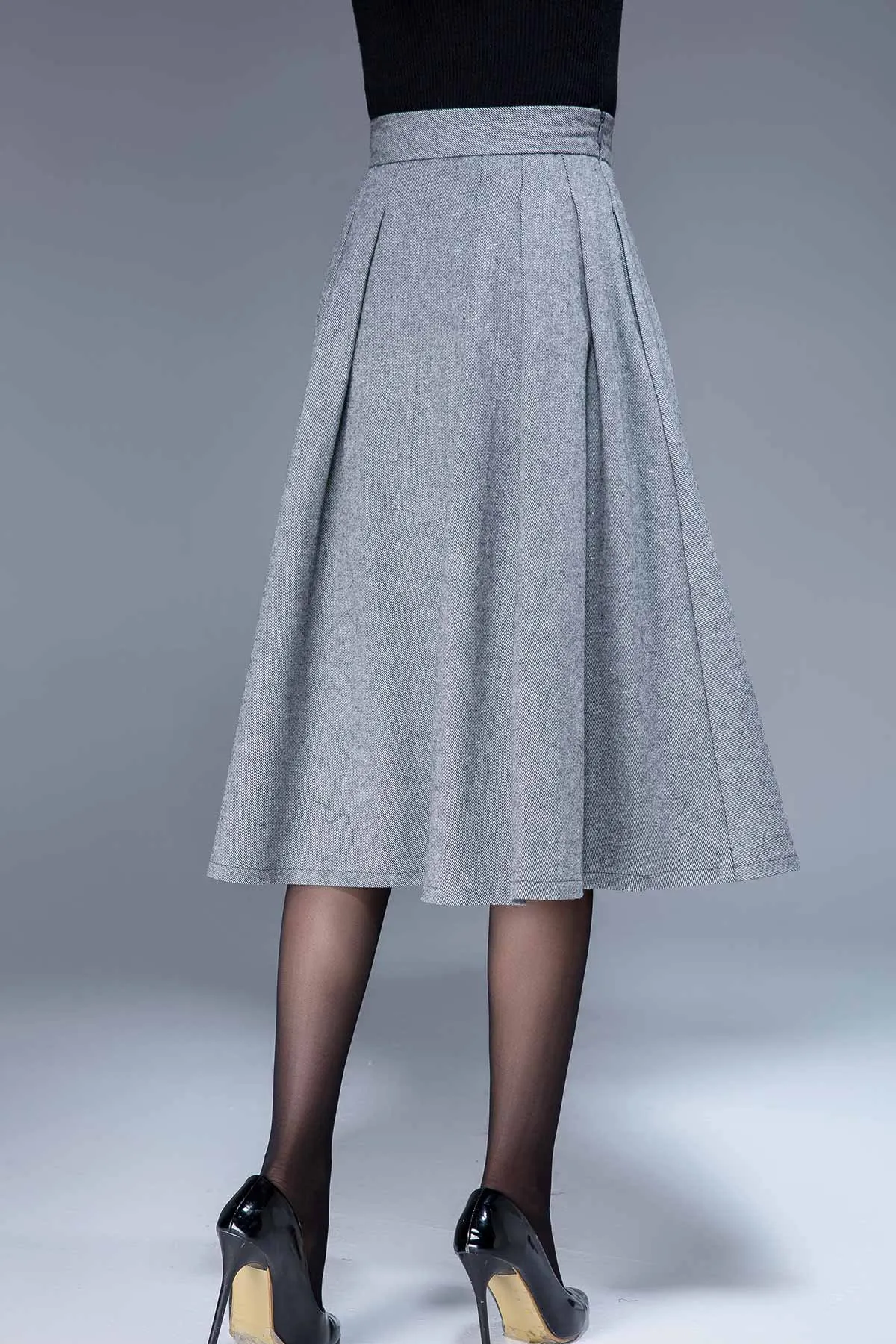 Warm wool pleated midi skirt 1797#